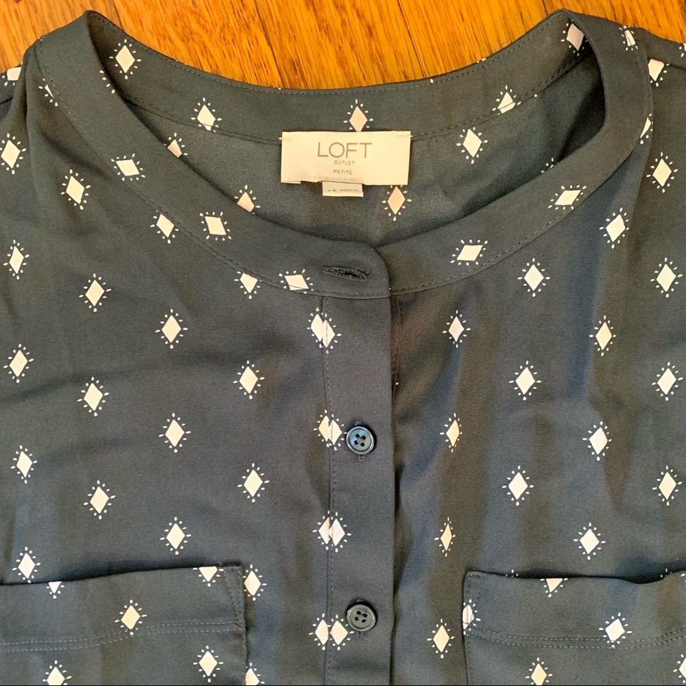 LOFT Mixed Media Blouse sz L - Picture 2 of 5